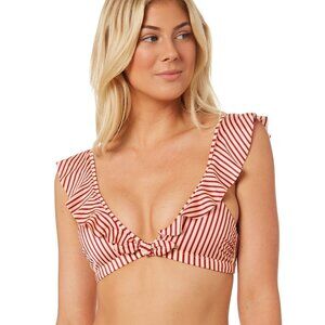 Tori Praver Mina Striped Ruffle Bikini Top